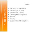 Index Exception handling Exception In Java Exception Types Uncaught Exception Throw Finally Customized Exception.