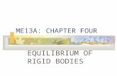 ME13A: CHAPTER FOUR EQUILIBRIUM OF RIGID BODIES. 4.1INTRODUCTION Equilibrium of a rigid body requires both a balance of forces, to prevent the body from.