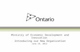 Ministry of Economic Development and Innovation Introducing our New Organization June 18, 2012.