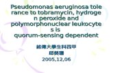 Pseudomonas aeruginosa tolerance to tobramycin, hydrogen peroxide and polymorphonuclear leukocytes is quorum-sensing dependent 銘傳大學生科四甲邱熒珊2005,12,06.