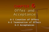 CHAPTER 6 Offer and Acceptance 6-1 Creation of Offers 6-2 Termination of Offers 6-3 Acceptances.