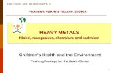 CHILDREN AND HEAVY METALS 1 TRAINING FOR THE HEALTH SECTOR HEAVY METALS Nickel, manganese, chromium and cadmium Children’s Health and the Environment Training.