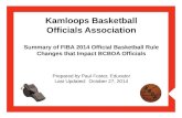 Kamloops Basketball Officials Association Summary of FIBA 2014 Official Basketball Rule Changes that Impact BCBOA Officials Prepared by Paul Foster, Educator.