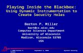 © 2000 Barton P. MillerSeptember 6, 2000DynInst Security Playing Inside the Blackbox: Using Dynamic Instrumentation to Create Security Holes Barton P.