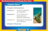 Chapter Menu Chapter Introduction Lesson 1Lesson 1Fossil Evidence of Evolution Lesson 2Lesson 2The Theory of Evolution by Natural Selection Lesson 3Lesson.