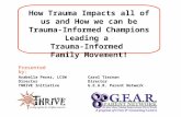 Presented by: Arabella Perez, LCSW Director THRIVE Initiative How Trauma Impacts all of us and How we can be Trauma-Informed Champions Leading a Trauma-Informed.