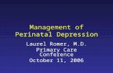 Management of Perinatal Depression Laurel Romer, M.D. Primary Care Conference October 11, 2006.