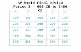 SPICE 100 200 300 400 500 AP World Final Review Period 3 – 600 CE to 1450 CE.