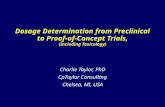 Dosage Determination from Preclinical to Proof-of-Concept Trials, (Including Toxicology) Charlie Taylor, PhD CpTaylor Consulting Chelsea, MI, USA.