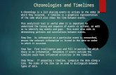 Chronologies and Timelines A chronology is a list placing events or actions in the order in which they occurred. A timeline is a graphical representation.