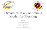 Dynamics of a Continuous Model for Flocking Ed Ott in collaboration with Tom Antonsen Parvez Guzdar Nicholas Mecholsky.