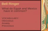 Bell Ringer What do Egypt and Mexico have in common? VOCABULARY: Obnoxious Anxiety Precocious.
