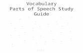 Vocabulary Parts of Speech Study Guide. noun: A word used to name a person, place or thing.