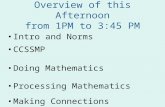 Overview of this Afternoon from 1PM to 3:45 PM Intro and Norms CCSSMP Doing Mathematics Processing Mathematics Making Connections.