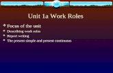 Focus of the unit  Describing work roles  Report writing  The present simple and present continuous Unit 1a Work Roles.
