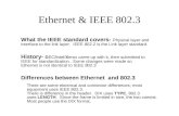 Ethernet & IEEE 802.3 What the IEEE standard covers- Physical layer and interface to the link layer. IEEE 802.2 is the Link layer standard. History- DEC/Intel/Xerox.