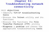 Chapter 13: Troubleshooting network connectivity Unit objectives Identify TCP/IP troubleshooting tools Discuss the Telnet utility and its functions Discuss.