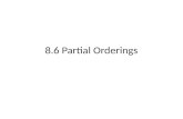 8.6 Partial Orderings. Definition Partial ordering– a relation R on a set S that is Reflexive, Antisymmetric, and Transitive Examples? R={(a,b)| a is.