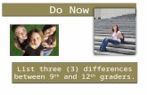 List three (3) differences between 9 th and 12 th graders. Do Now.