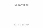 Semantics November 30, 2012. The Last Details Semantics/pragmatics homework will be posted after class today. Will be due on Wednesday Future plans: Today: