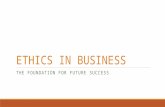 ETHICS IN BUSINESS THE FOUNDATION FOR FUTURE SUCCESS.