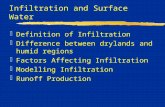 Infiltration and Surface Water zDefinition of Infiltration zDifference between drylands and humid regions zFactors Affecting Infiltration zModelling Infiltration