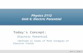Physics 2112 Unit 6: Electric Potential Today’s Concept: Electric Potential (Defined in terms of Path Integral of Electric Field) Unit 6, Slide 1.