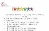 Rainbow Women – Giving That Extra Mile $ 60.00 donation to your unit Treasurer: $ 5.00 to Pledge to Missions $ 40.00 to Special Mission Recognition $ 5.00.