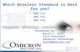 Omicron Consulting 1500 Market Street Philadelphia, PA 19102 Which Wireless Standard is best for you? 802.11a 802.11b 802.11g Presented by: David F. Soll.