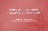 Right to Information Act,2005 An overview Nayana Renukumar Centre for Good Governance 1.