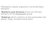 Biologists classify organisms into three basic Domains  Bacteria and Archaea which are the two domains of the Prokaryotic group  Eukarya which contains.