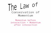 Conservation of Momentum Momentum before interaction = Momentum after interaction