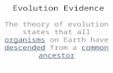 Evolution Evidence The theory of evolution states that all organisms on Earth have descended from a common ancestor.