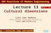 1 Lecture 11 Cultural dimensions Luis San Andres Mast-Childs Tribology Professor Texas A&M University  March 1, 2011 ME 489.