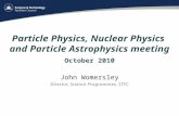 Particle Physics, Nuclear Physics and Particle Astrophysics meeting October 2010 John Womersley Director, Science Programmes, STFC.