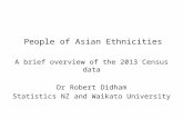 People of Asian Ethnicities A brief overview of the 2013 Census data Dr Robert Didham Statistics NZ and Waikato University.