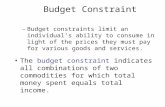 Budget Constraint –Budget constraints limit an individual’s ability to consume in light of the prices they must pay for various goods and services. The.