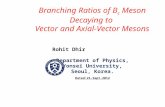 Branching Ratios of B c Meson Decaying to Vector and Axial-Vector Mesons Rohit Dhir Department of Physics, Yonsei University, Seoul, Korea. Dated:21-Sept-2012.
