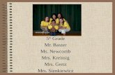 5 th Grade Mr. Baxter Ms. Newcomb Mrs. Kreissig Mrs. Gretz Mrs. Sienkiewicz.