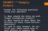PROMPT: “Humpty Dumpty”  Answer the following questions using your opinions.  1) What should the Union do with former Confederate leaders?  2) What.