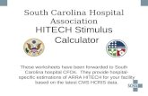 South Carolina Hospital Association HITECH Stimulus Calculator These worksheets have been forwarded to South Carolina hospital CFOs. They provide hospital-