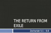 THE RETURN FROM EXILE Zechariah 5:1 – 6:8. Outline of Zechariah 1  Part I (chs. 1-8)  Introduction (1:1-6)  A Series of Eight Visions in One Night.
