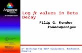 Log ft values in Beta Decay Filip G. Kondev kondev@anl.gov 2 nd Workshop for DDEP Evaluators, Bucharest, Romania May 12-15,2008.