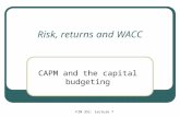 FIN 351: lecture 7 Risk, returns and WACC CAPM and the capital budgeting.