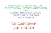 OVERVIEW OF CO-OP SECTOR PROFESSIONAL OPPORTUNITIES FOR CAs FORMATION OF CO-OP SOC DRAFTING OF BYLAWS REGISTRATION T.N.C.SRIDHAR JCIT ( RETD)