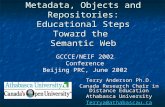 Metadata, Objects and Repositories: Educational Steps Toward the Semantic Web Terry Anderson Ph.D. Canada Research Chair in Distance Education Athabasca.