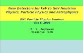 New Detectors for keV to GeV Neutrino Physics, Particle Physics and Astrophysics BNL Particle Physics Seminar Oct 5, 2005 R. S. Raghavan Virginia Tech.