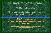 “THE PROOF IS IN THE PUDDING” “TIME TELLS ALL” “Its not only what you say, but how you do it” IMC: … WHERE EXPECTATION MANAGEMENT MEETS REALITY Building.