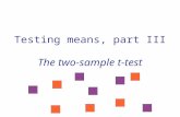 Testing means, part III The two-sample t-test. Sample Null hypothesis The population mean is equal to  o One-sample t-test Test statistic Null distribution.
