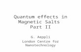 Quantum effects in Magnetic Salts Part II G. Aeppli London Centre for Nanotechnology.